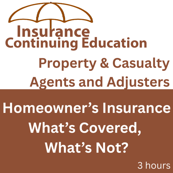 3 hr Public Adjuster CE (3-20) - Homeowners Insurance - Whats Covered, Whats Not? (INSCE039FL3)